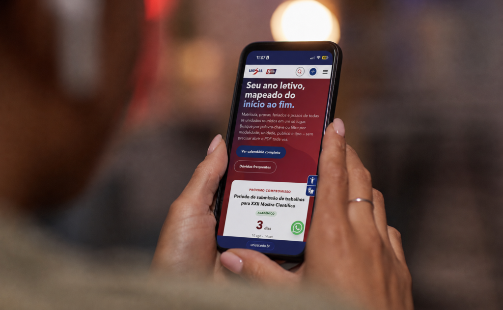 Calendário acadêmico do UNISAL na tela do UNISAL